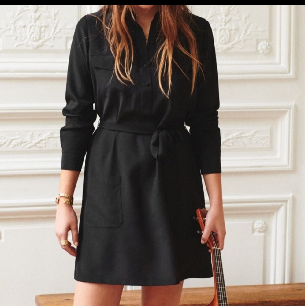 Sezane Drew Black Silk Dress